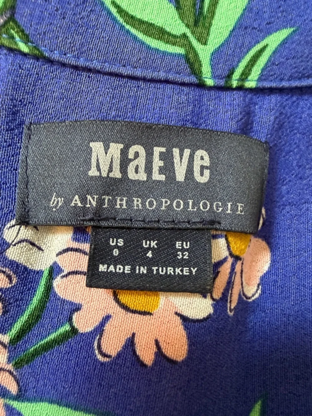 Anthropologie Maeve Rory Floral Sleeveless Button Down Midi Shirtdress Blue SZ 0